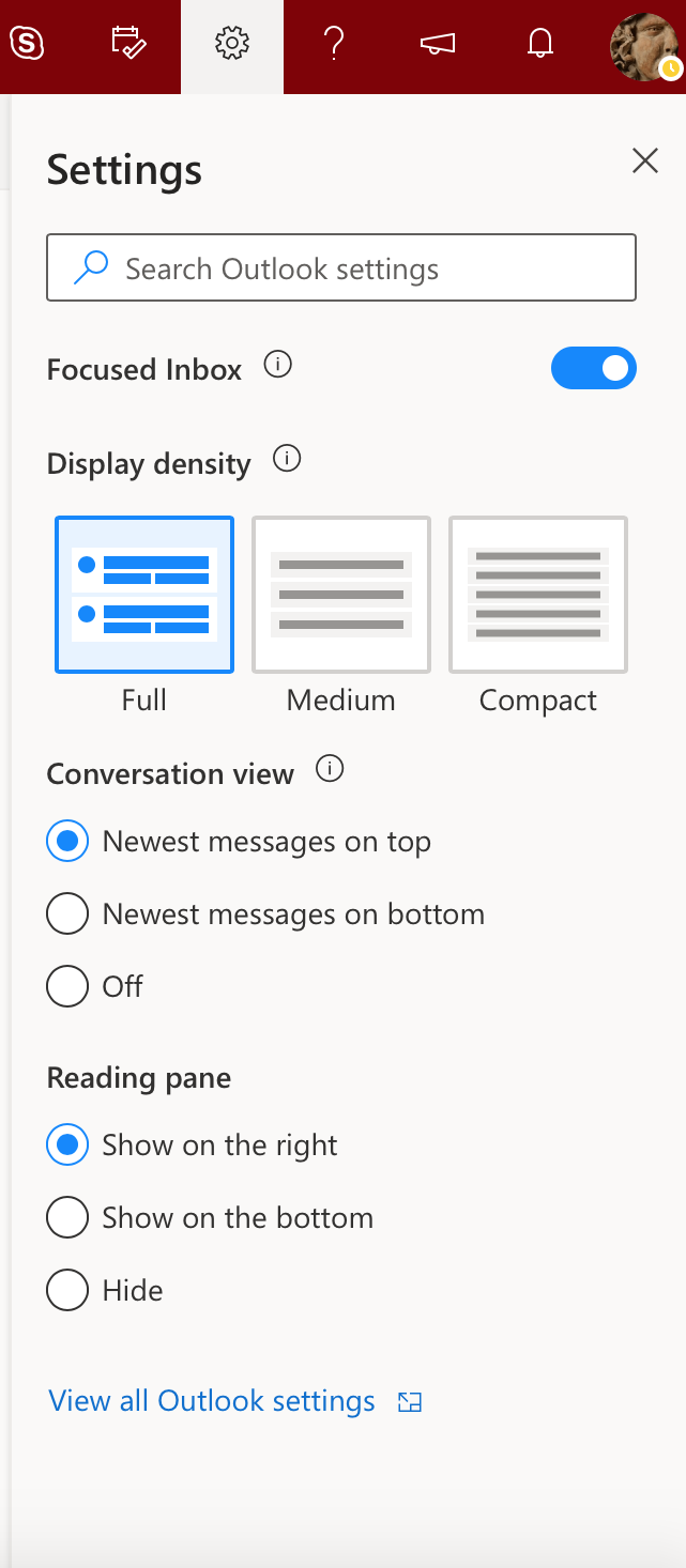 Outlook settings section 