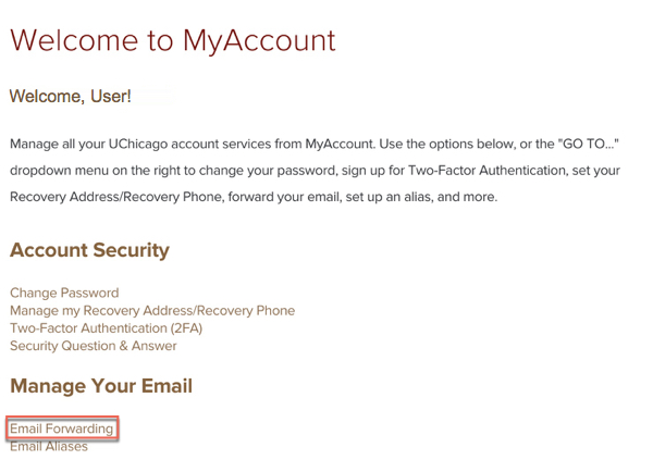 Email forwarding in myaccount page