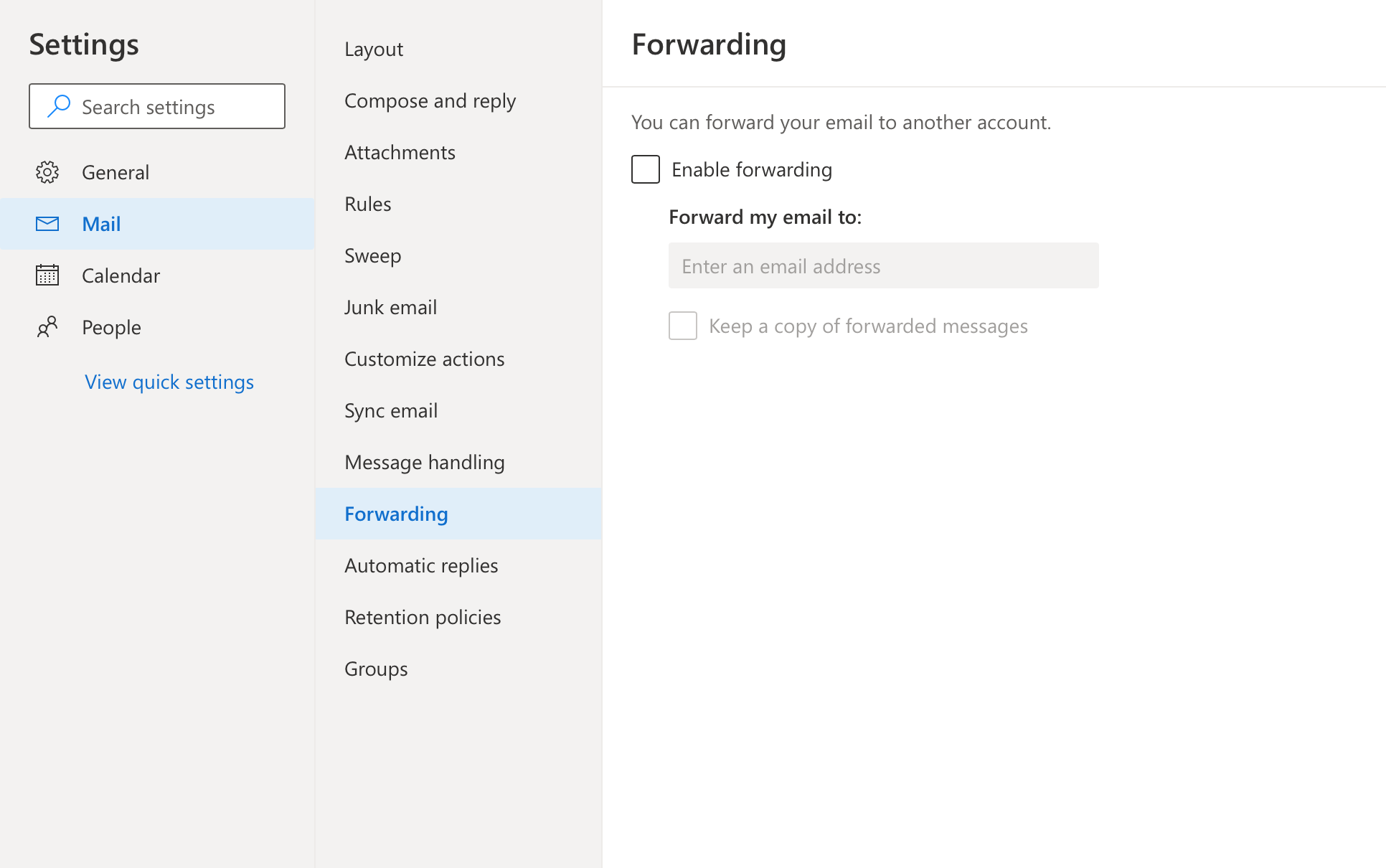 Forwarding page within Outlook