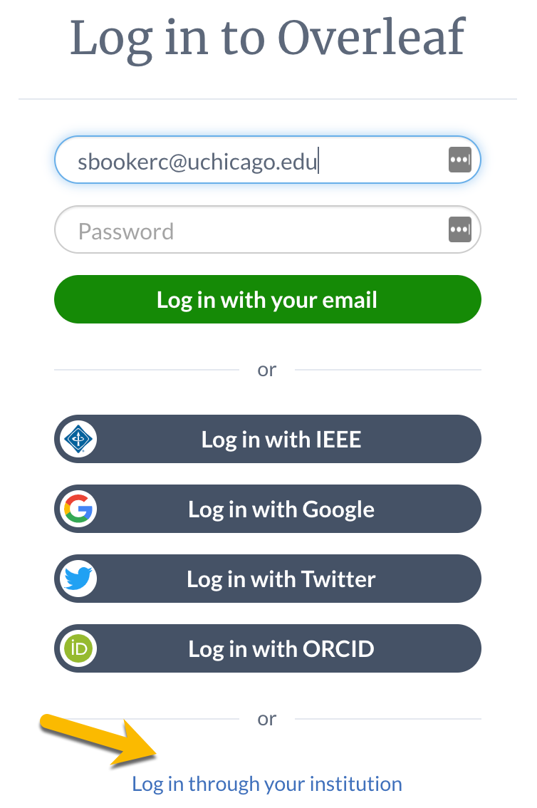 Option to log in to your institution