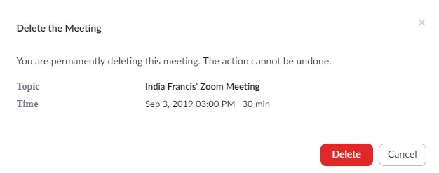 Delete Meeting Warning