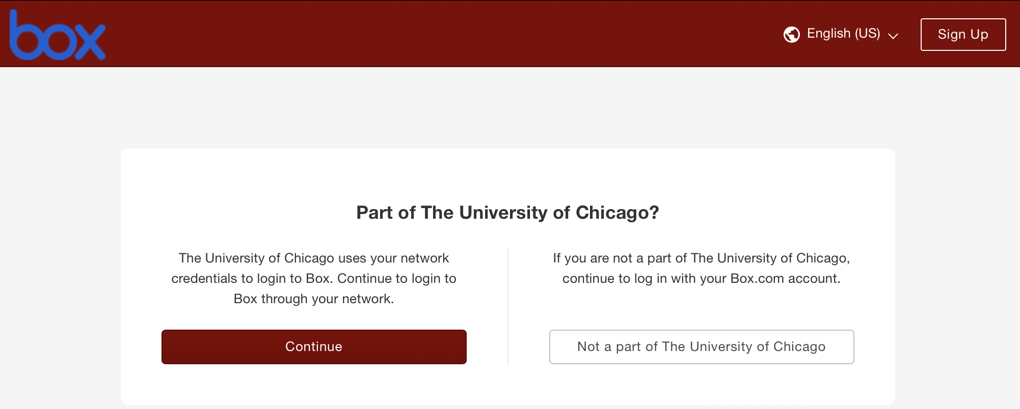 UChicago Box sign-in screen