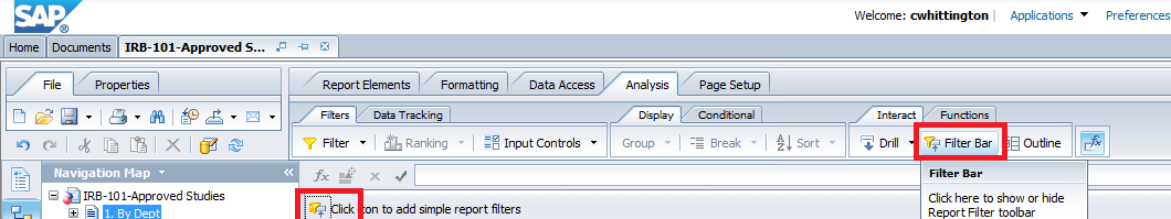 Add Filter Button on Business Objects Launch Pad