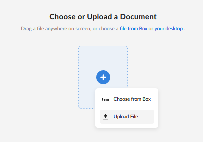 Upload document from Box or desktop option