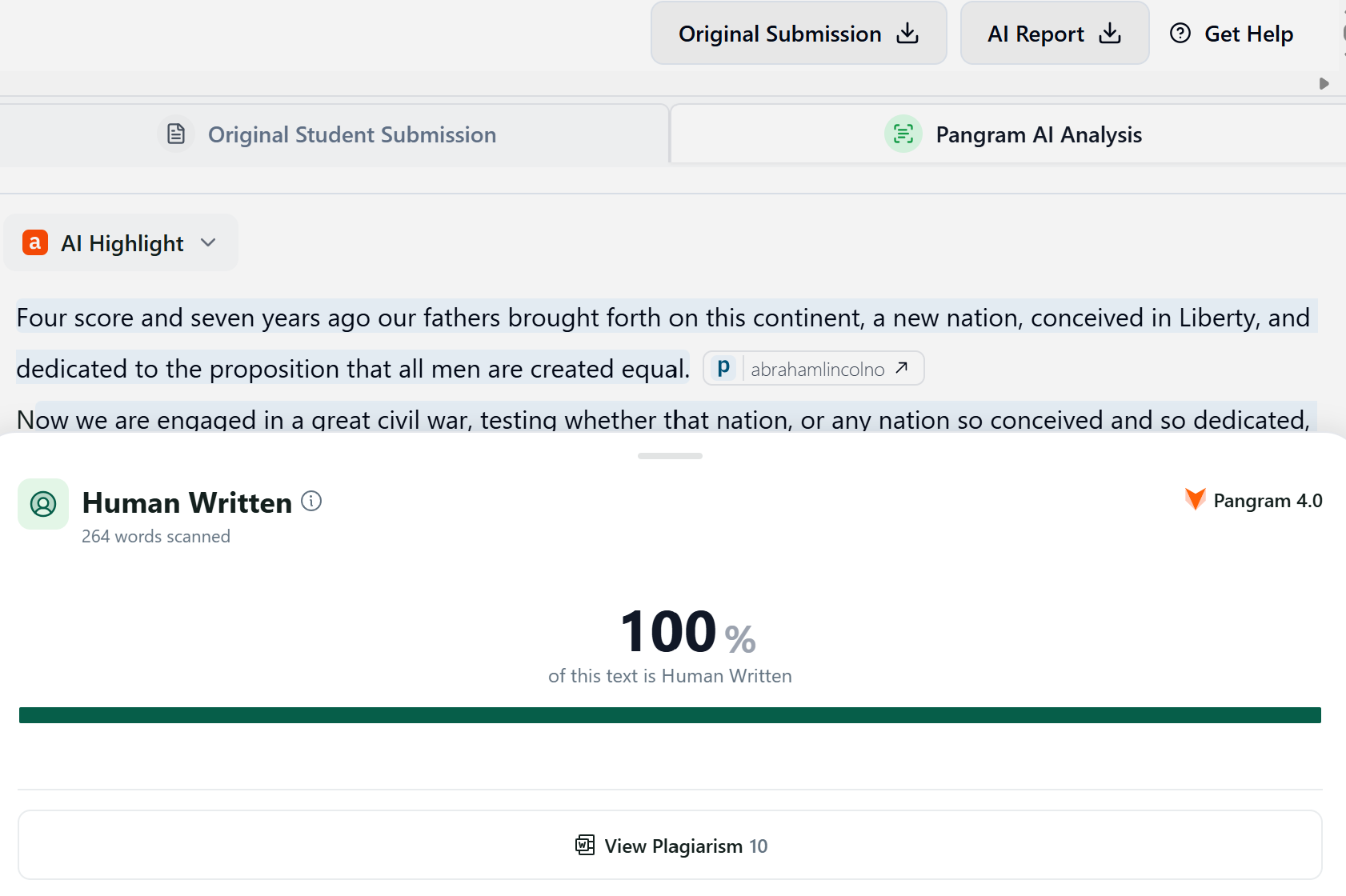 AI score in Canvas for student submission