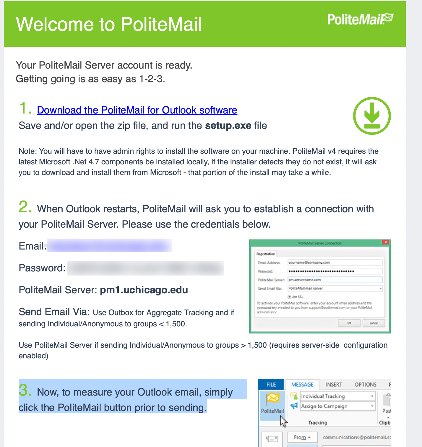 PoliteMail Welcome Email Message