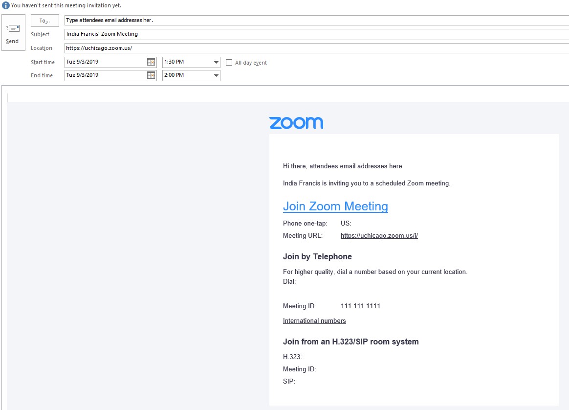 Zoom Meeting Invite in Outlook