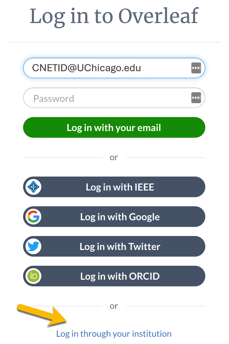 Option to log in to your institution