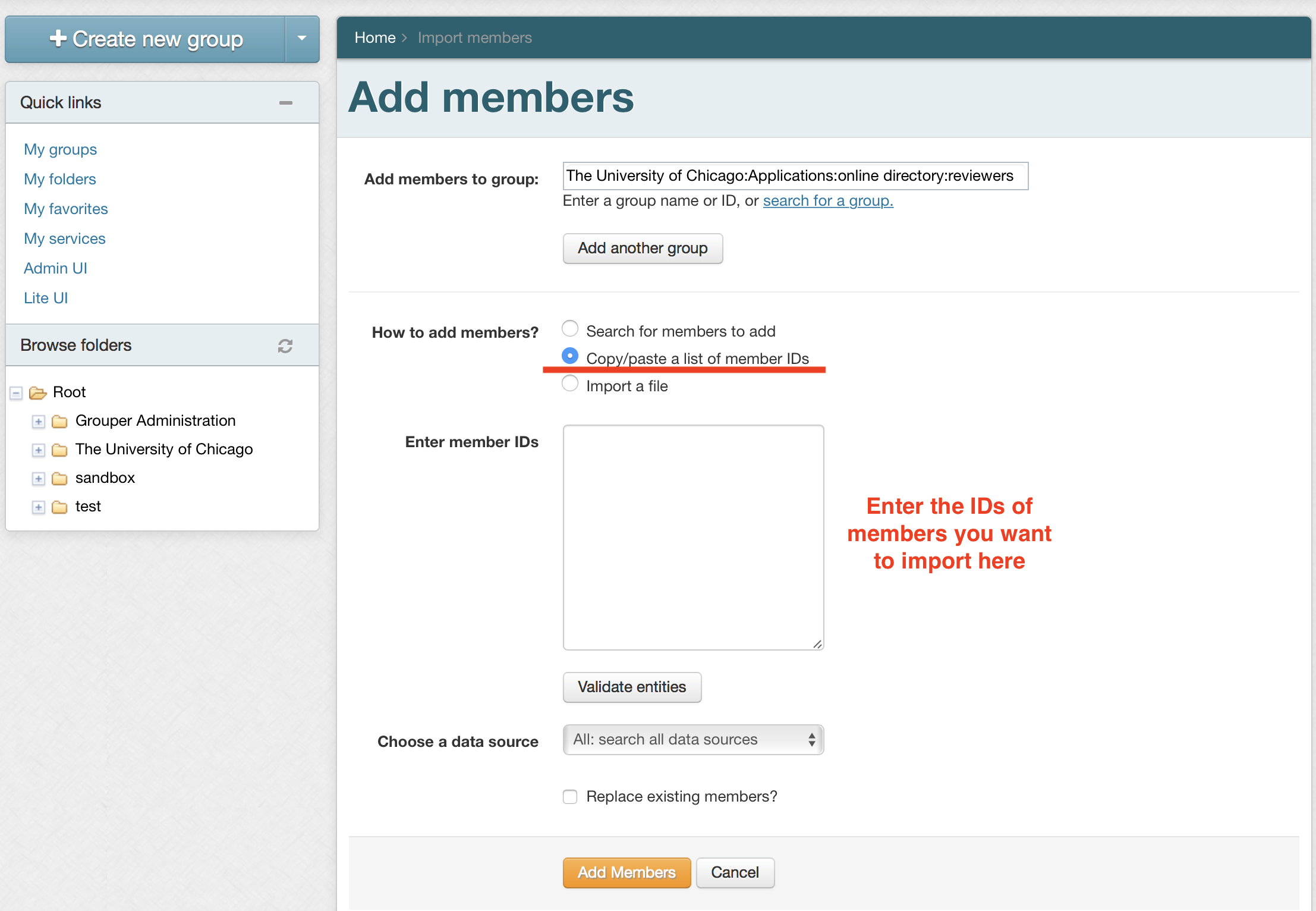 Copy and paste a list of IDs