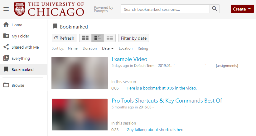 Bookmarks in Panopto