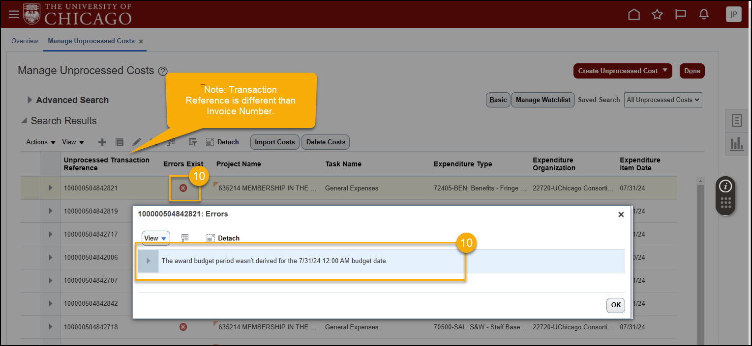 Financial Services and Budget - Manage Unprocessed Costs Reports ...