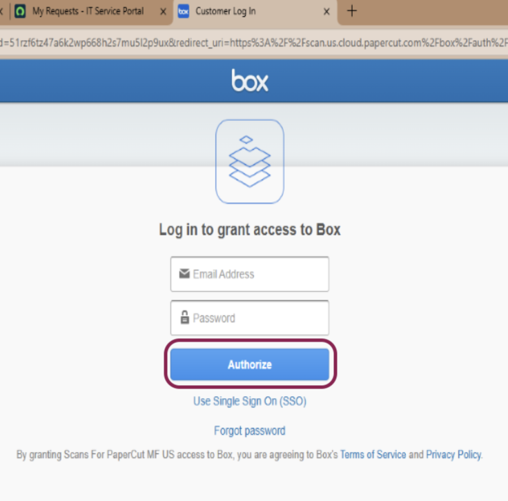 Box authorization page