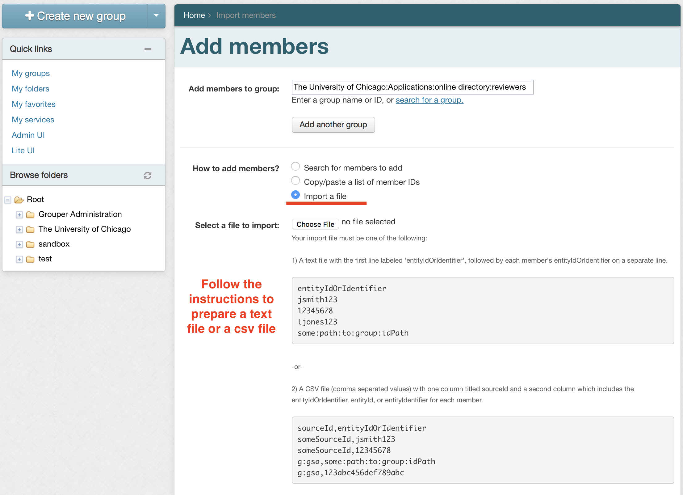 Importing a file instructions