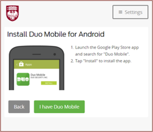 Instructions to install Duo Mobile for Android