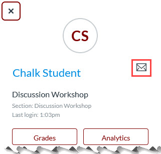 Click the message student link to message students directly