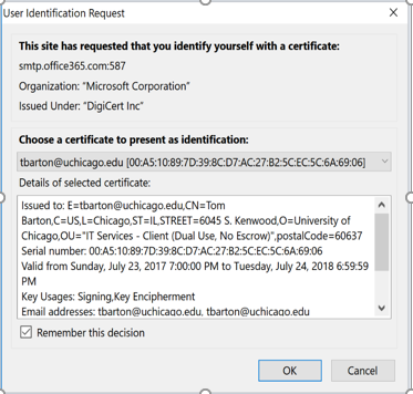User Identification Request - Choose Certificate