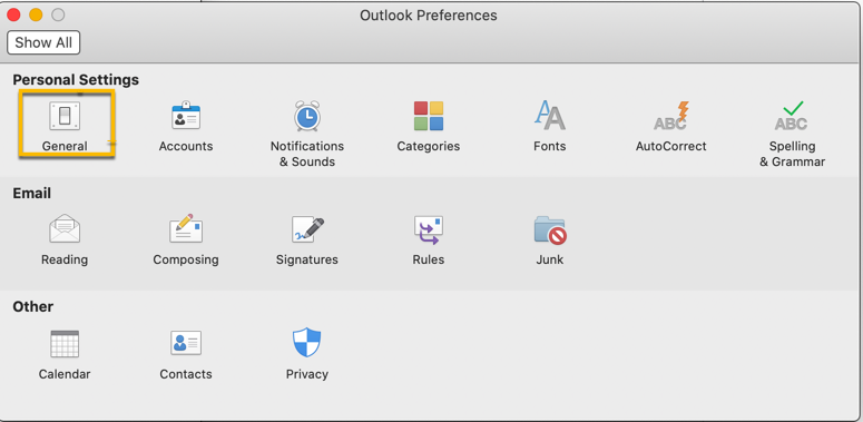 General preference settings