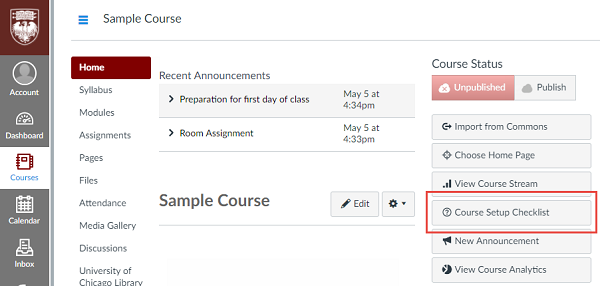 Course Setup Checklist under Step 5