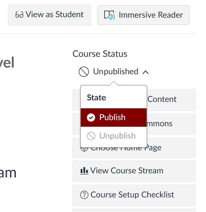 Course publishing toggle