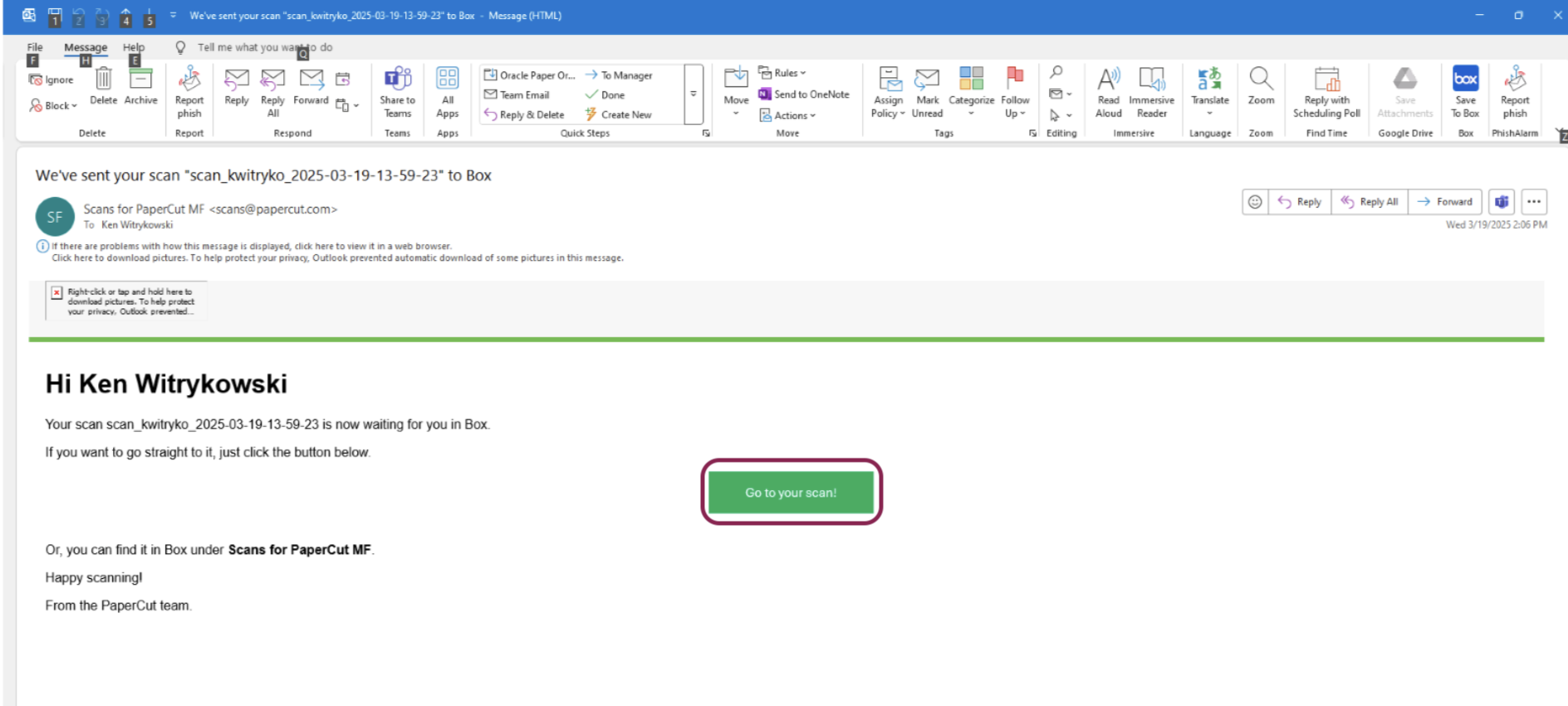 Scan notification email