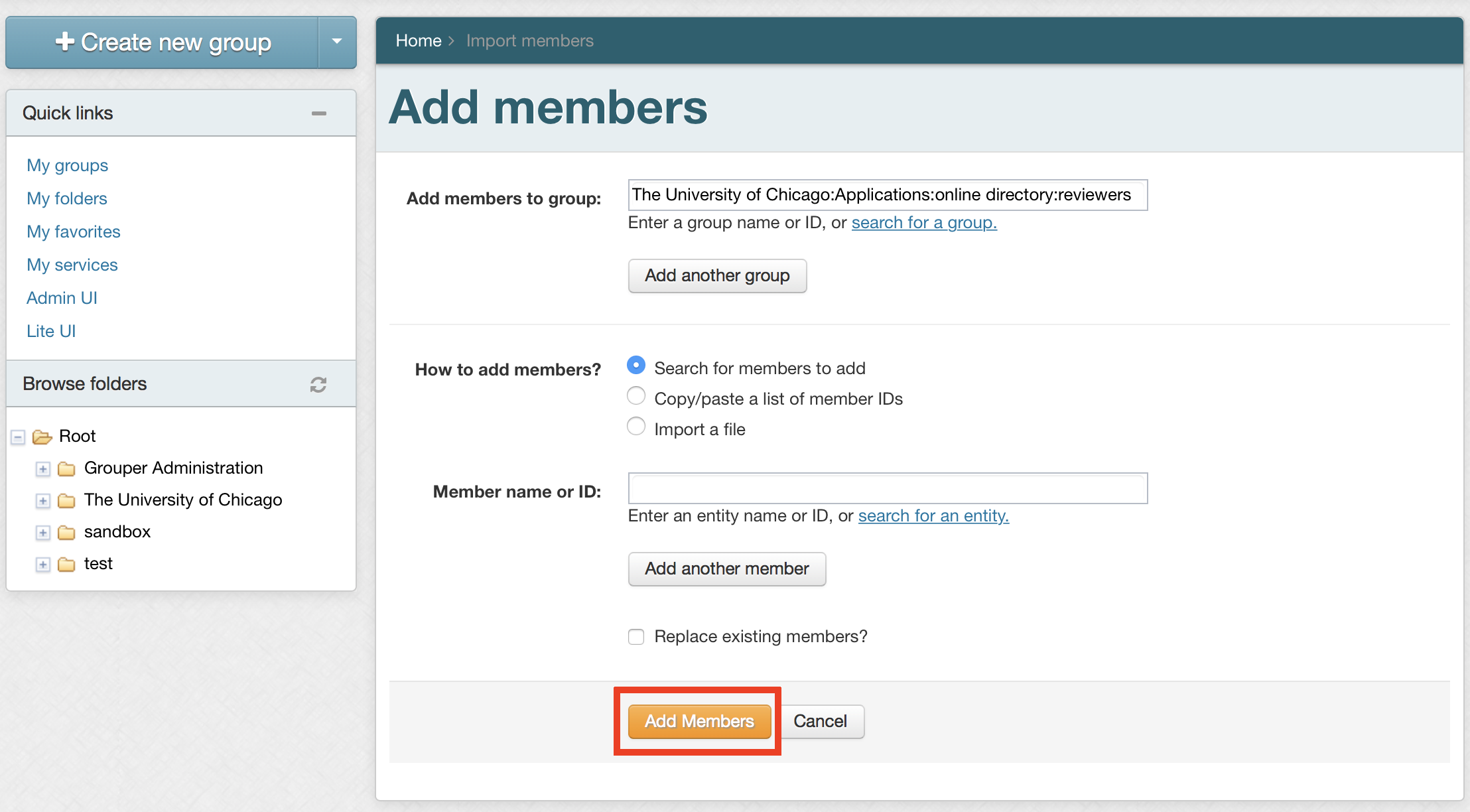 Click Add Members Button