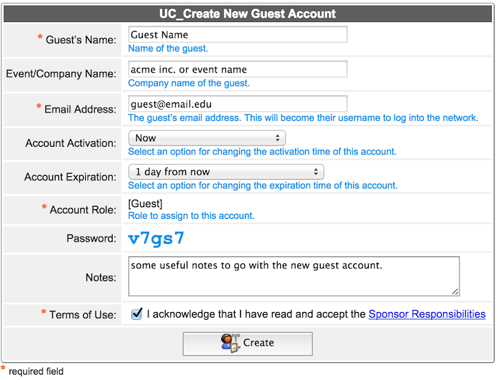 Create New Guest Account Form