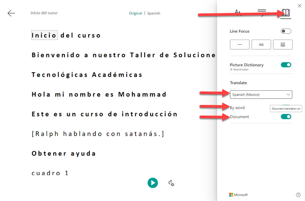 The drop down menu for translation tools.