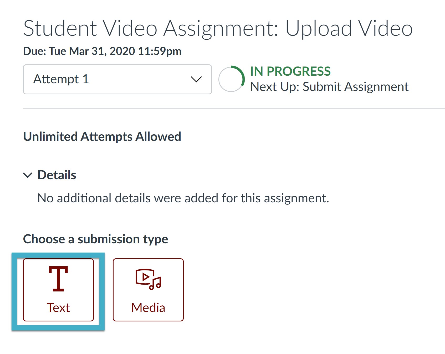 Submission Box with Text Option Indicated