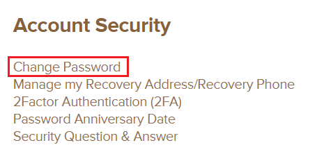 Screen to change MyAccount Password