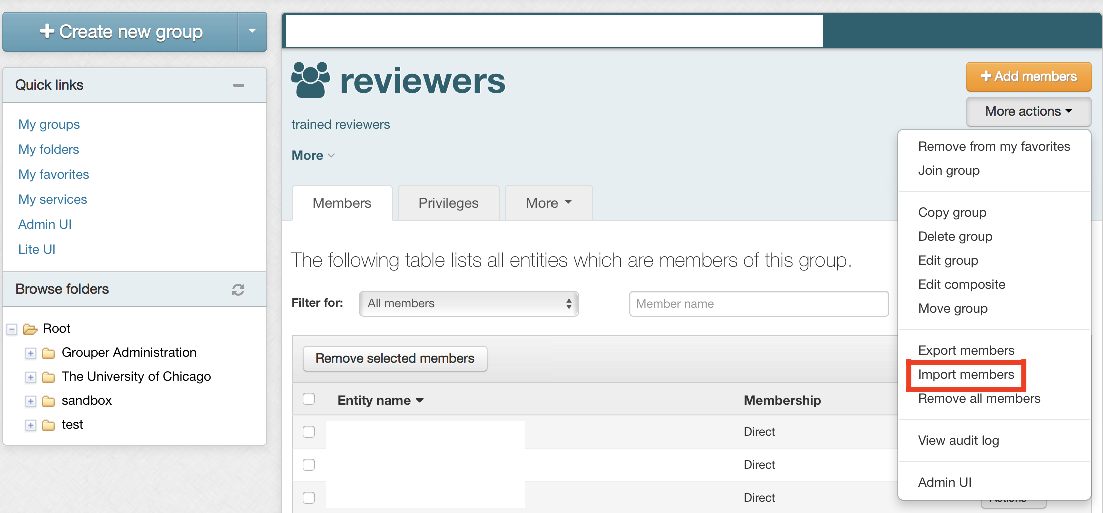 Import members option in More Actions button