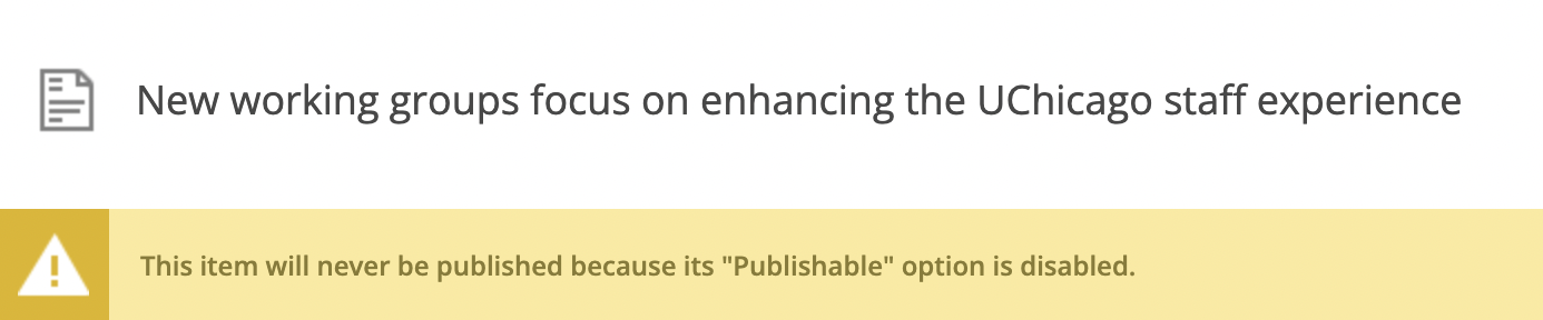 Sitecore "This item will never be published" error message