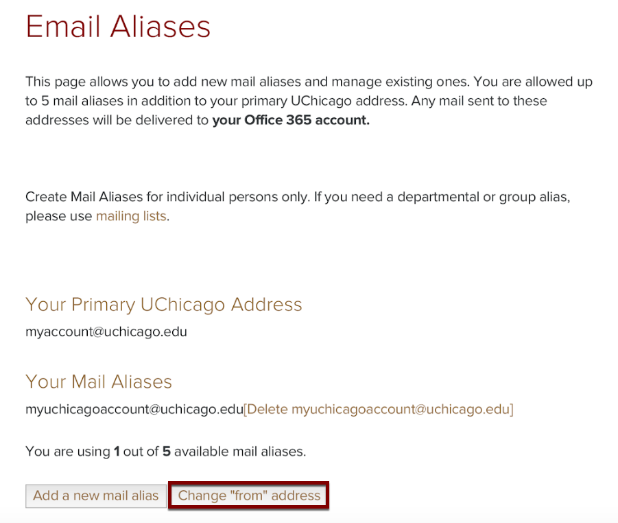 Screen to update your from address information