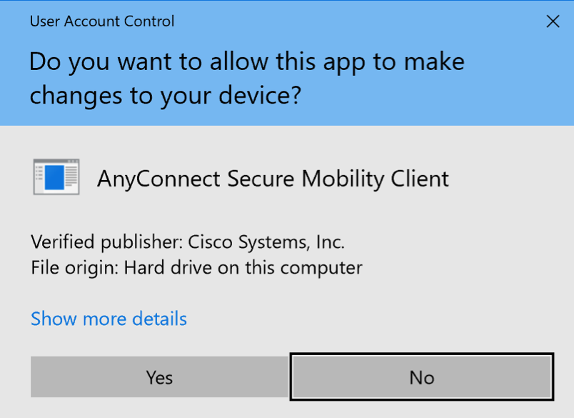 AnyConnect Verification Screen - allow this app to make changes