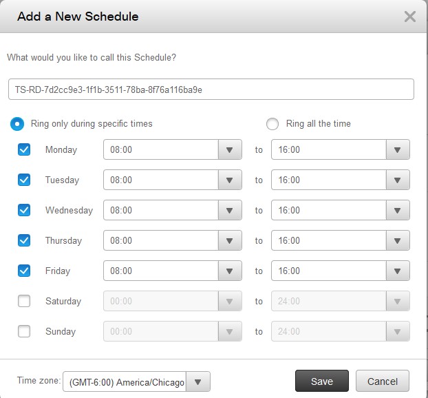 Add a New Schedule Screen with Monday thru Sunday Time Options