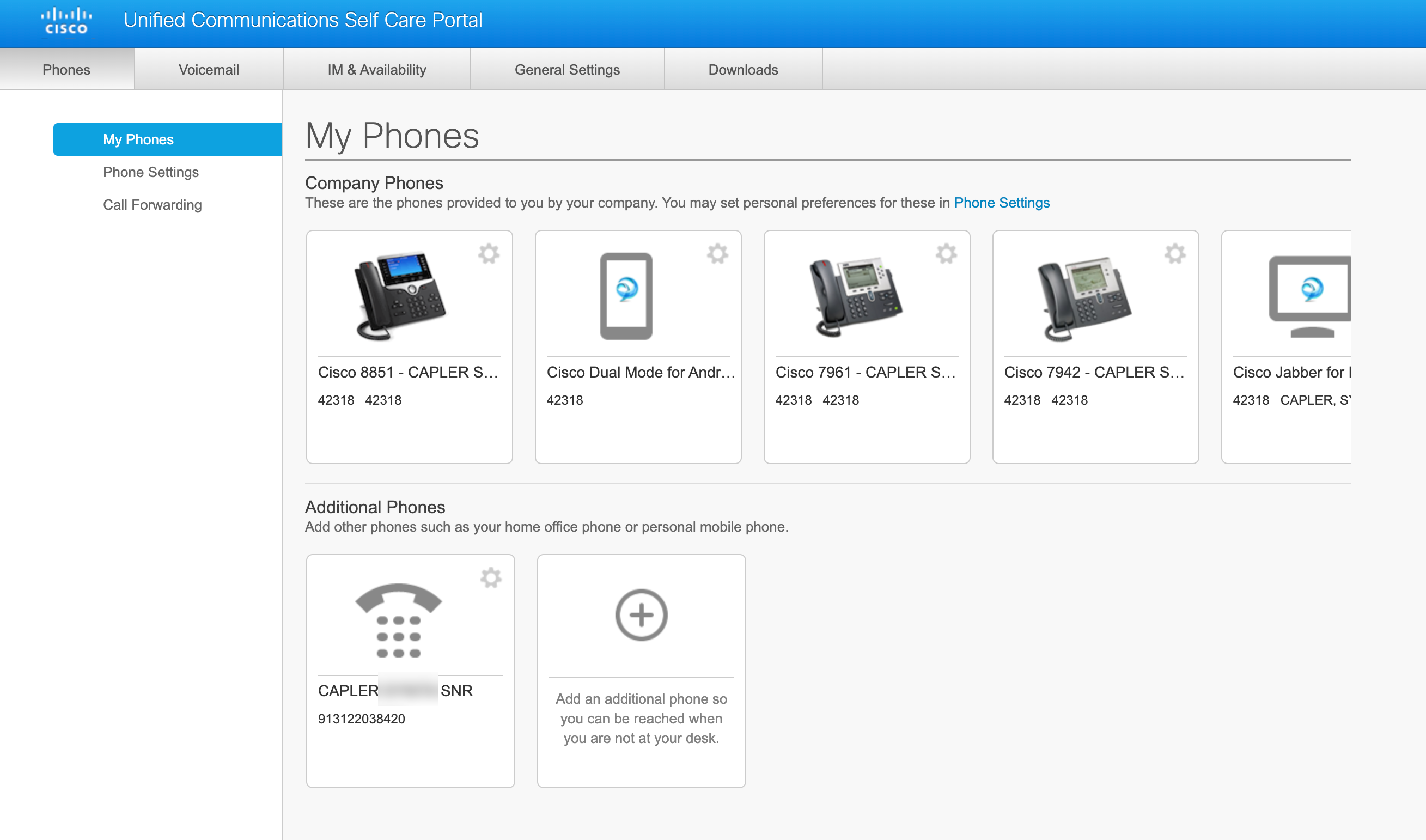 listing all desk and  cell phones associated with your phone line