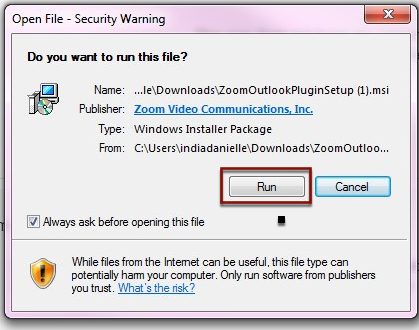Run zoom package pop-up