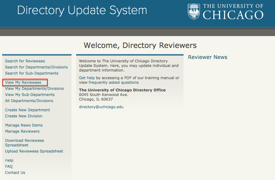 A screenshot of the view my reviewees link.