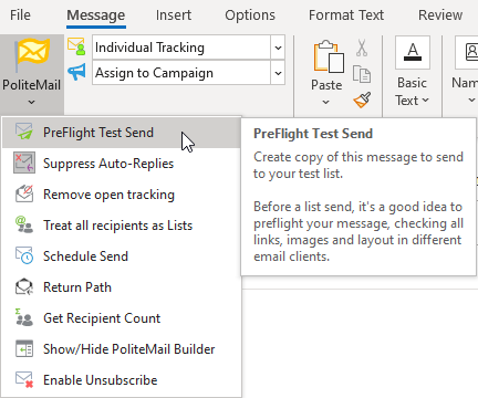 Preflight Test Send Option