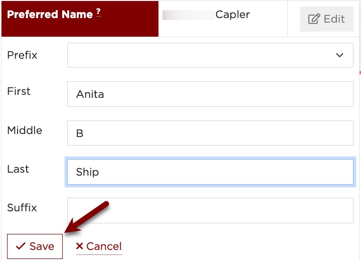 Save Name Button Highlighted