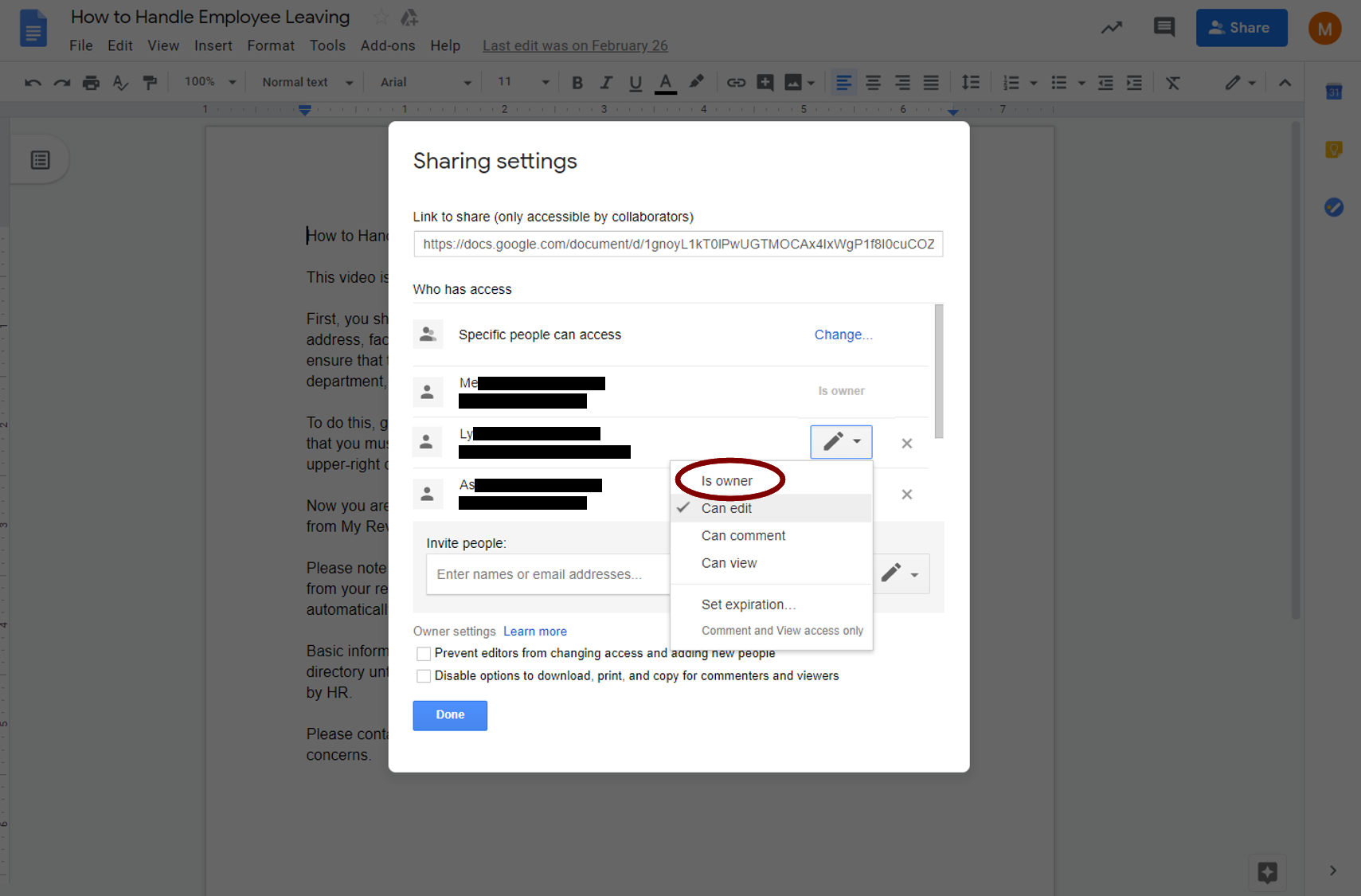 set ownership options