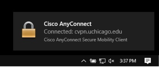 Connect to Cisco AnyConnect confirmation screen