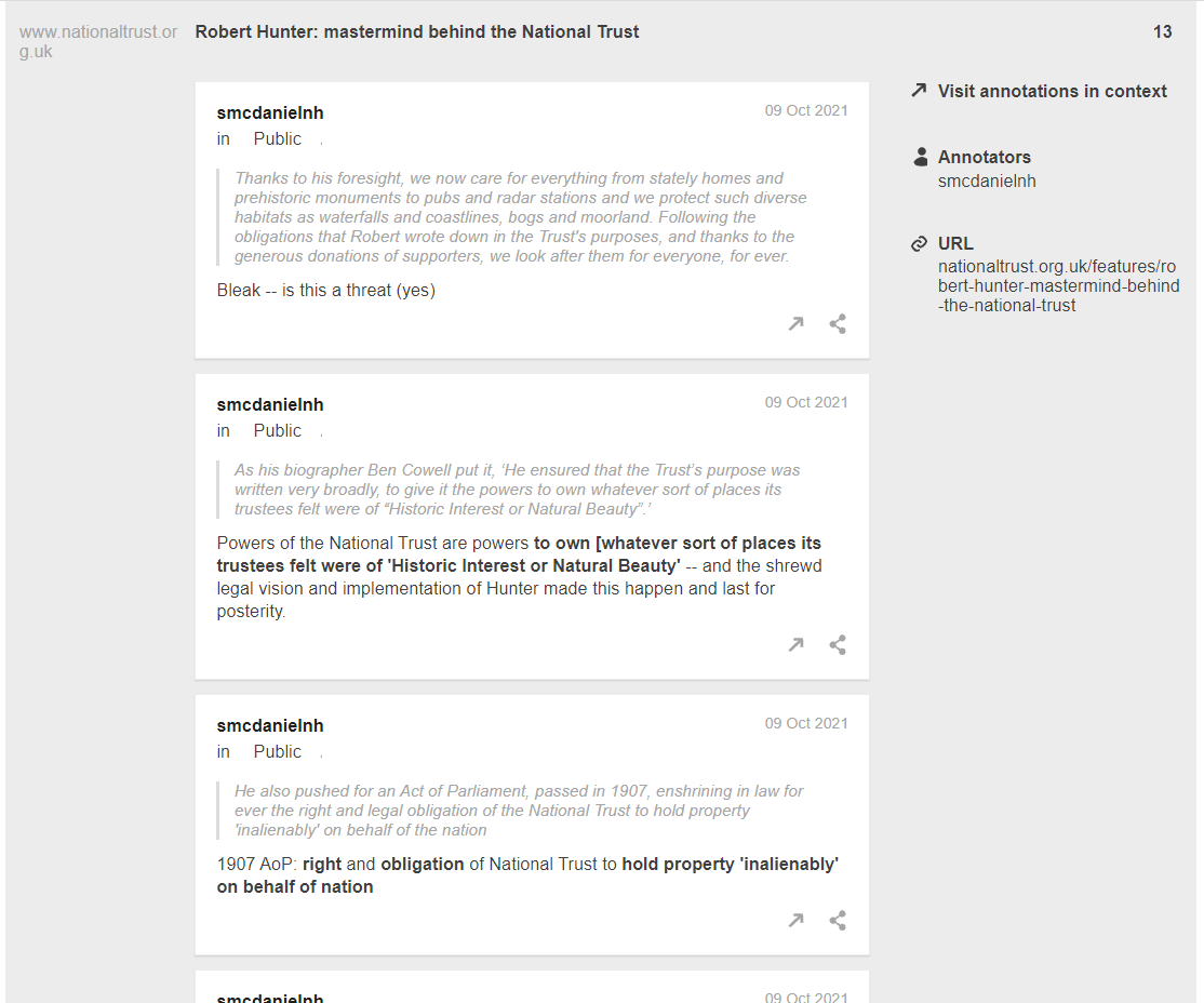 Detailed display of user annotations