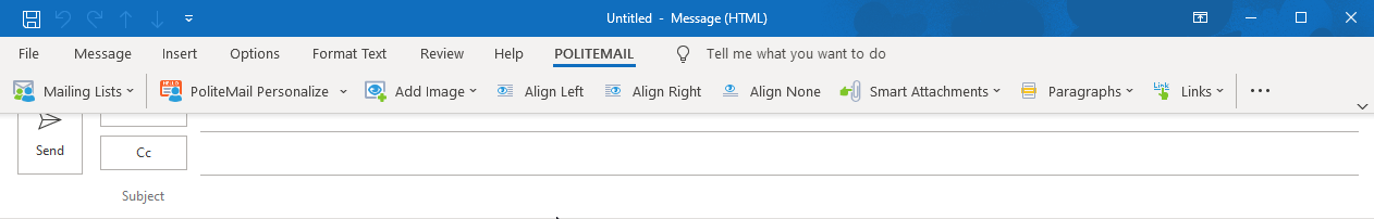 Politemail ribbon in a new message