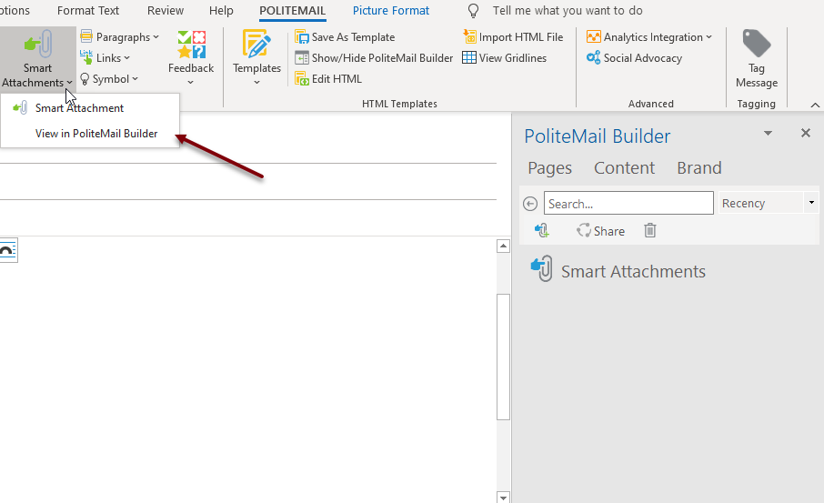 Smart Attachment Option via the PoliteMail Builder