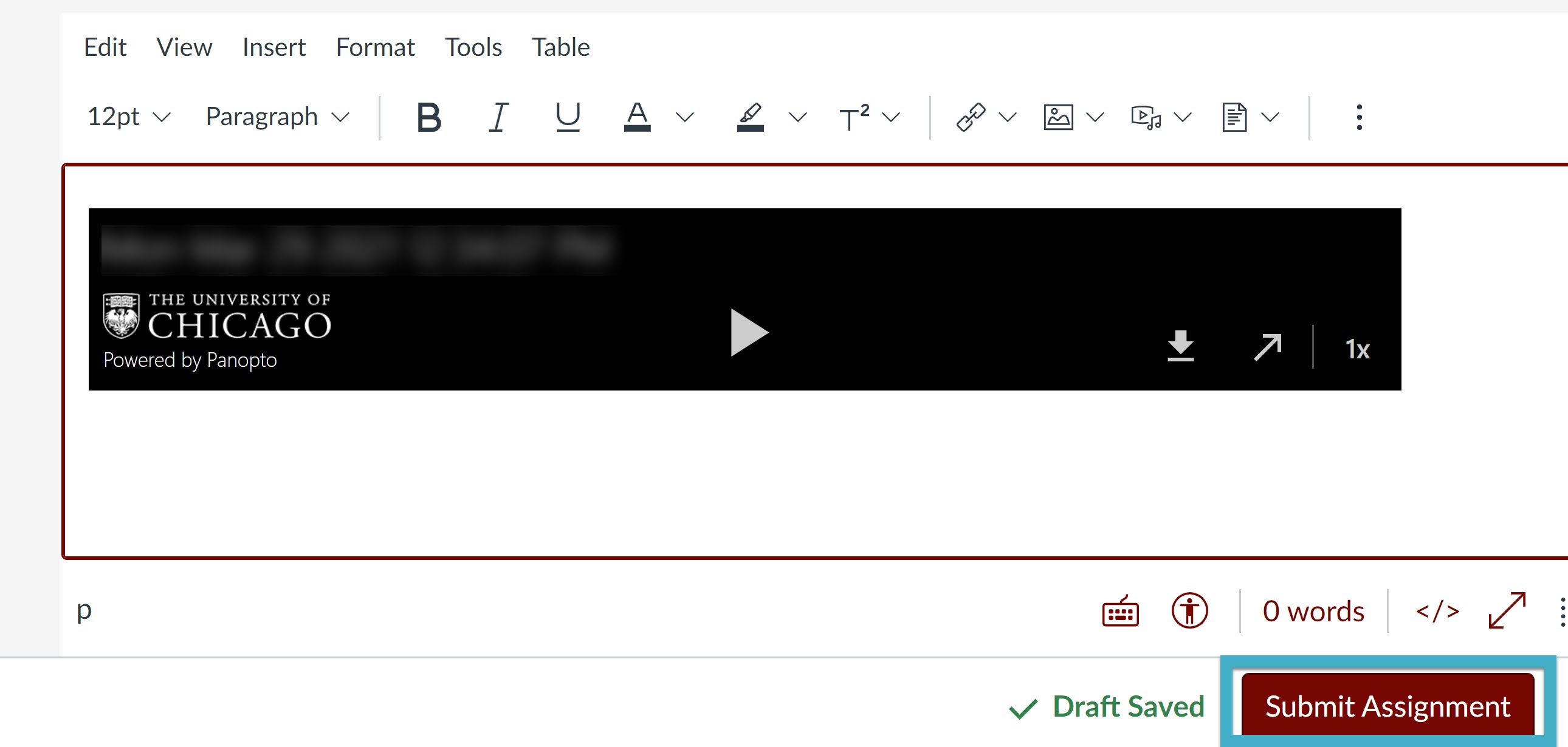 Assignment Submission Box with Submit Assignment Button Indicated