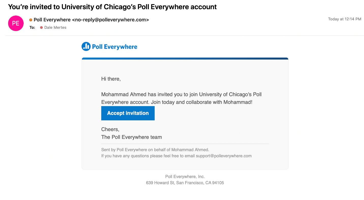 Poll Everywhere Accept Invitation notification