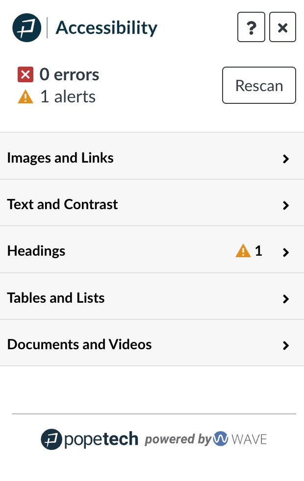PopeTech dialog box showing errors and alerts
