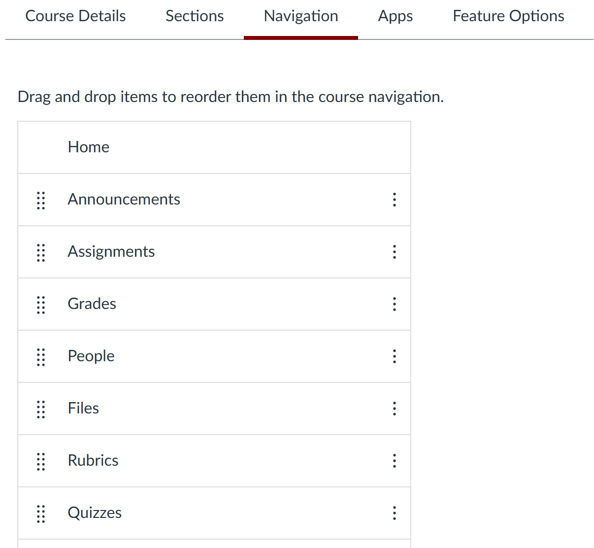 Settings menu with Navigation tab selected