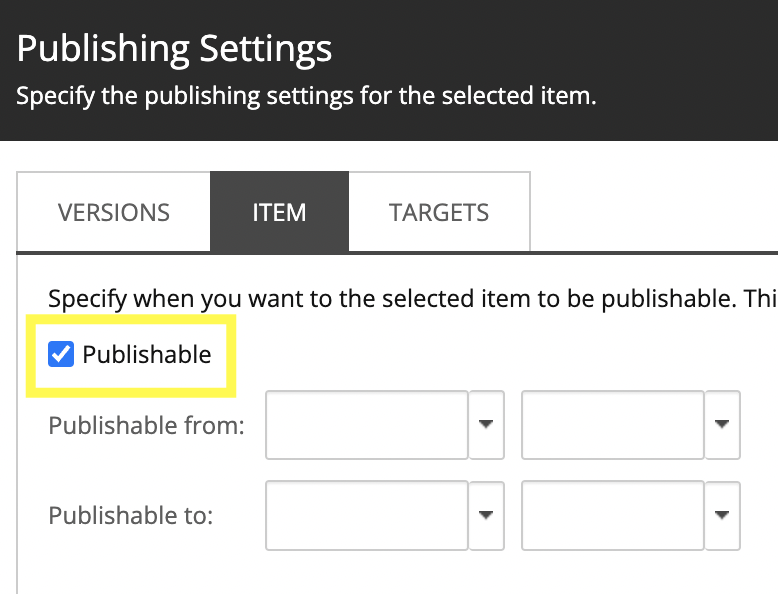 Sitecore Publishable dialogue box