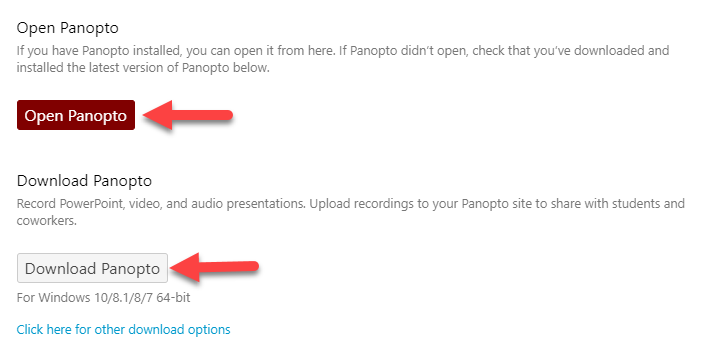 Option to Open and Download Panopto